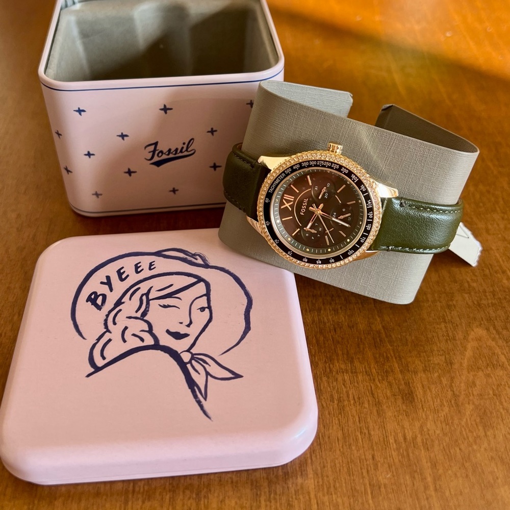 Fossil NWT Women's Stella Sport Multifunction Olive Leather Watch
